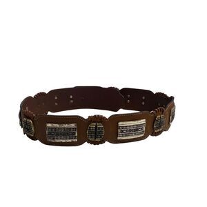 CHICO’S Southwest Brown Leather Belt Size Small/Med Chunky 39” Length 2.5” Wide